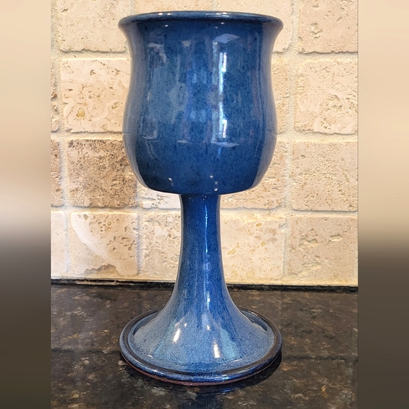 Blue Glazed Pottery Gobblet Cup - Picture 1 of 14